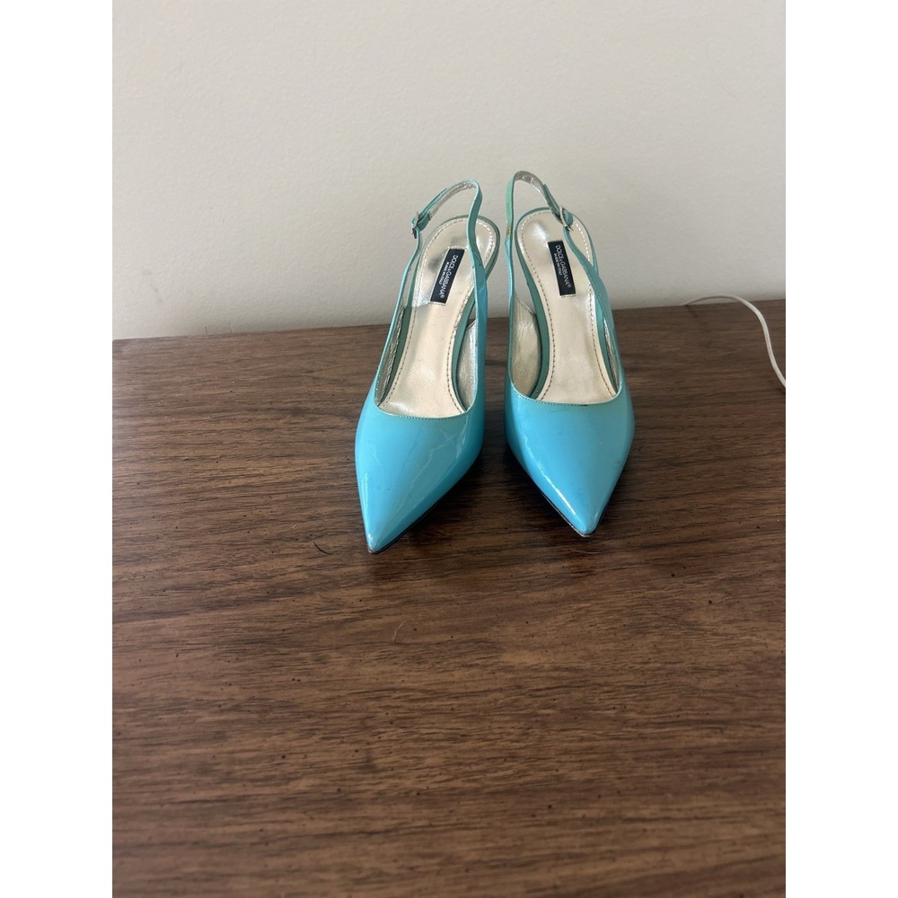 Dolce & Gabbana Patent Leather Slingback Pumps Turquoise EU 38.5 US 7.5/8 READ - Picture 2 of 16